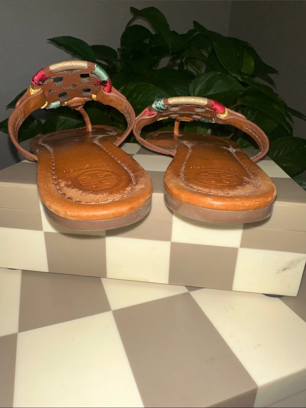Tory Burch Tan Leather Embroidered Miller sandals size 8